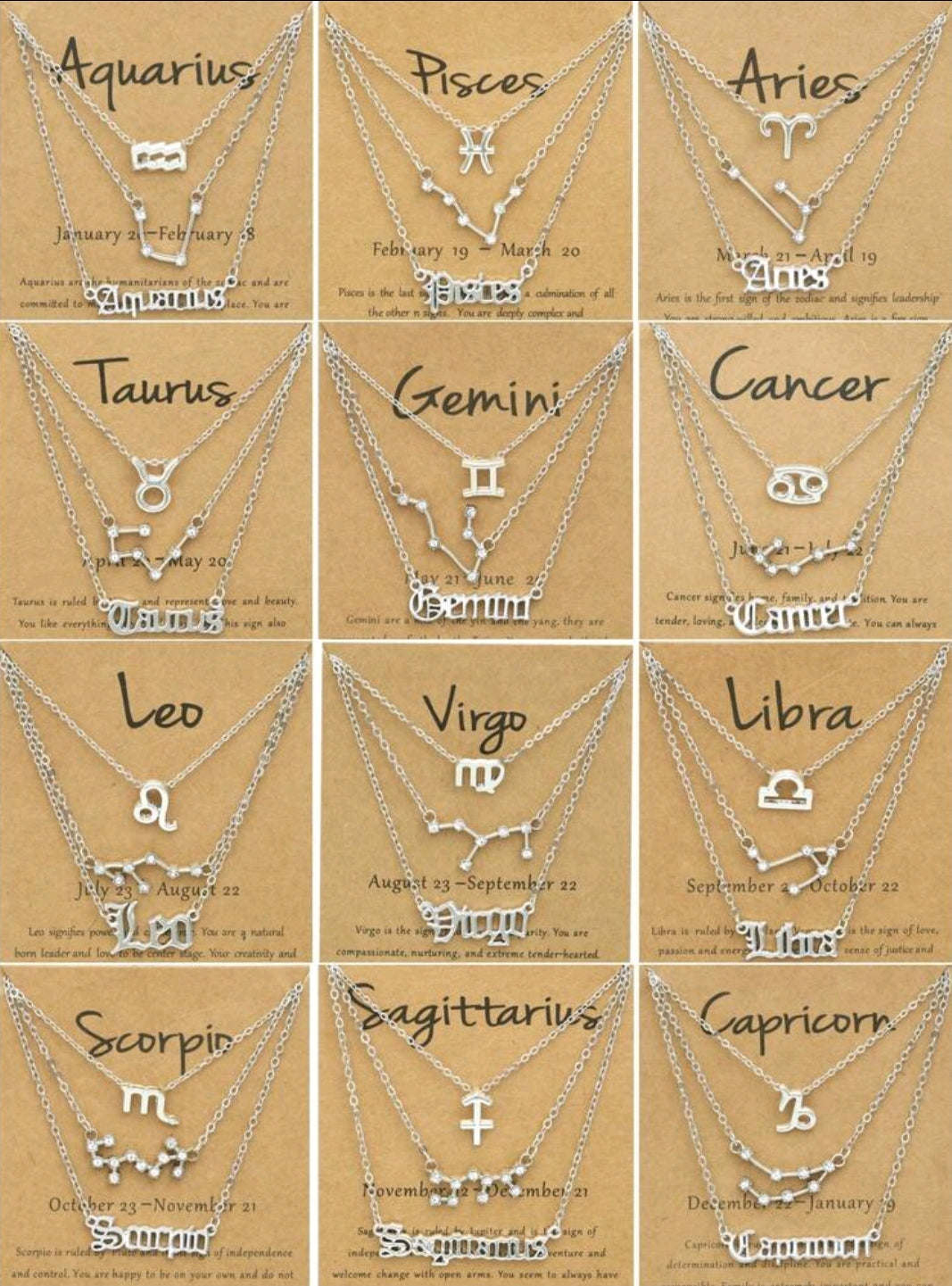 Zodiac Sign Necklaces 3 Piece