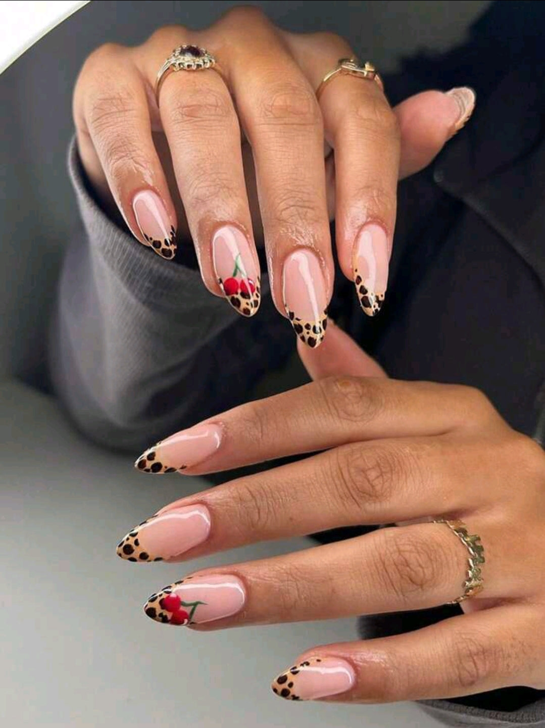 Leopard Print Cherry Nails