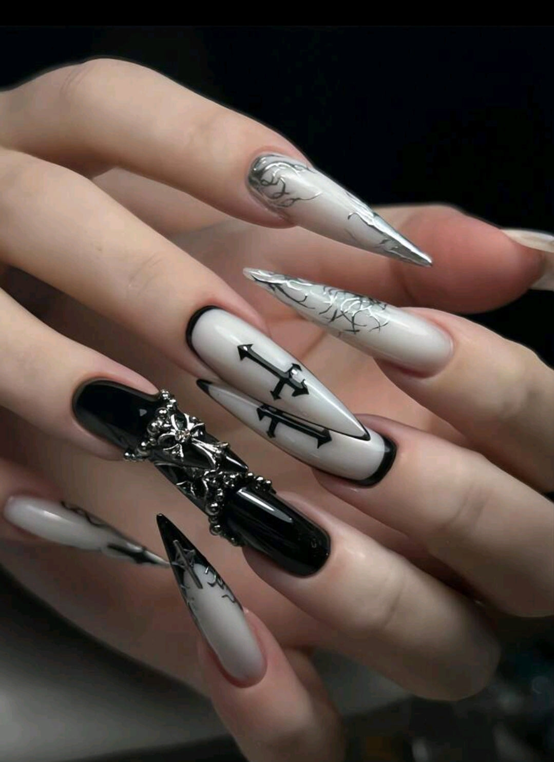 Black and White Cross Nails