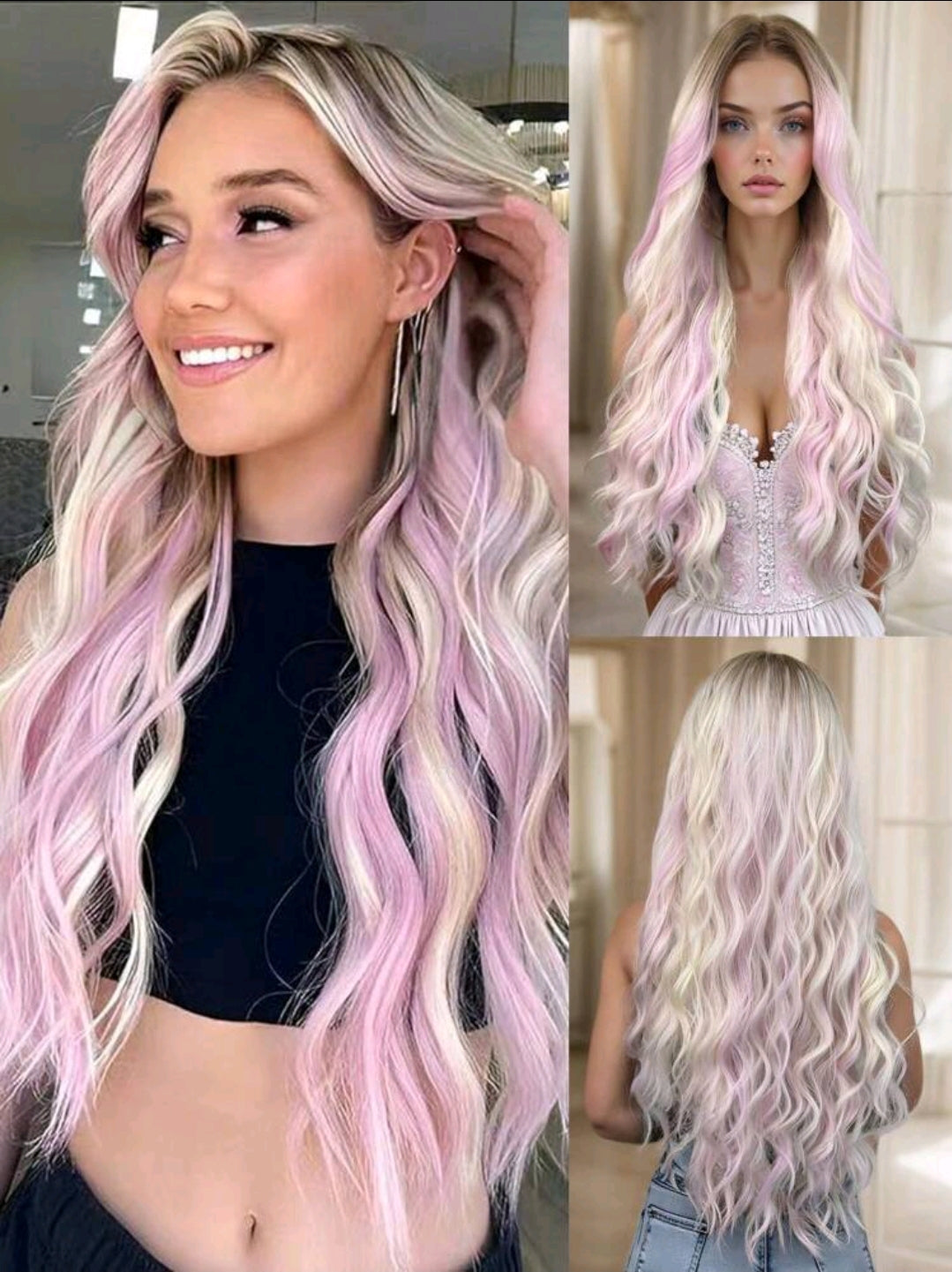 Blonde and Pink 28 inch Wig