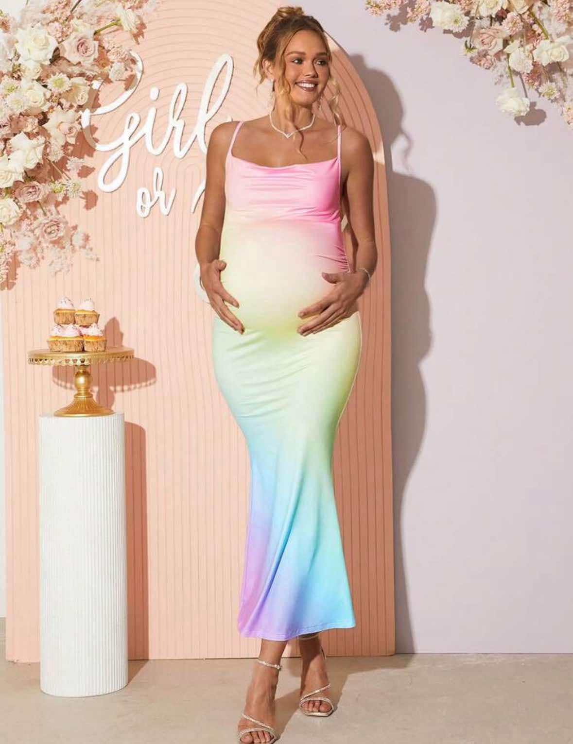 Maternity Multicoloured Sleeveless Gender Reveal Dress