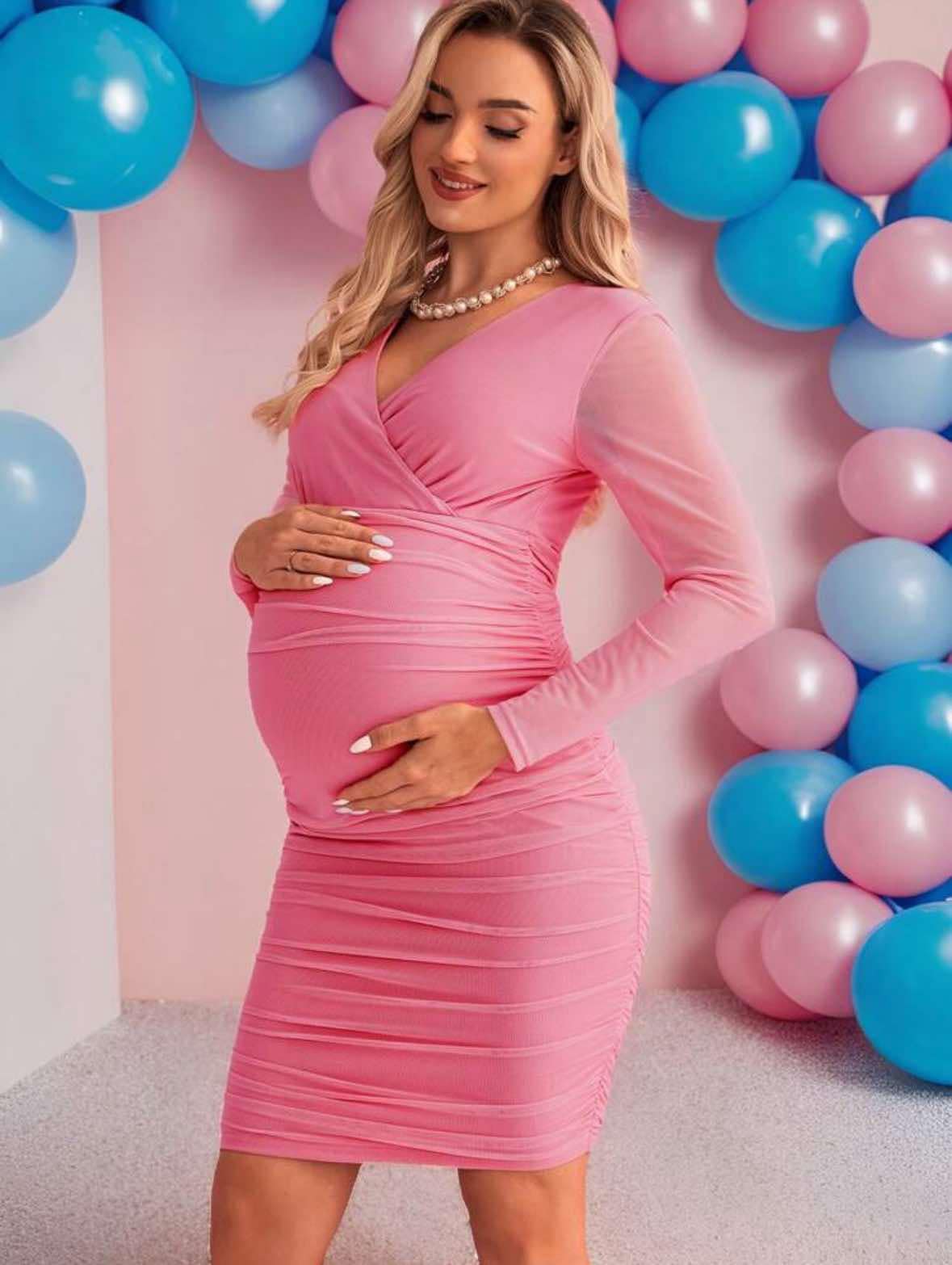 Maternity V-Neckline Gender Reveal Dress
