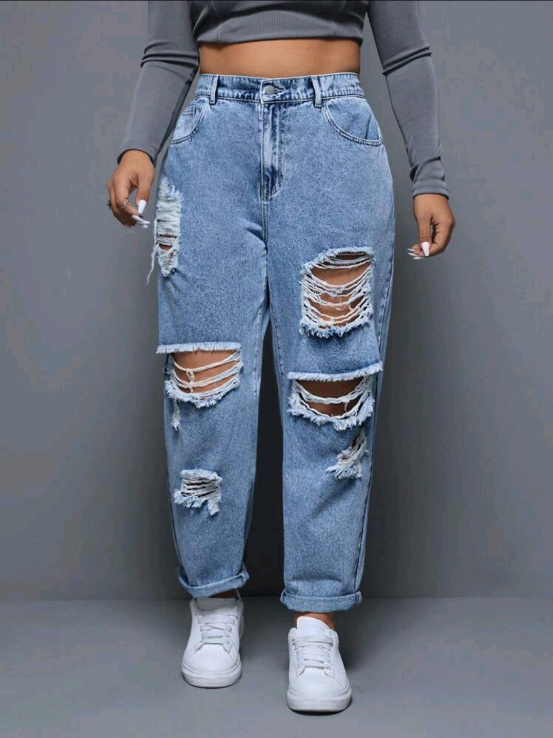 Curve Light Wash Ripped Mom Jeans