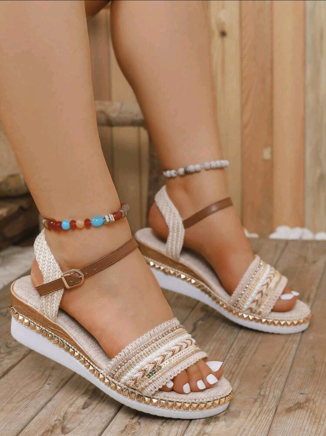 Platform Aztec Style Wide Foot Sandals