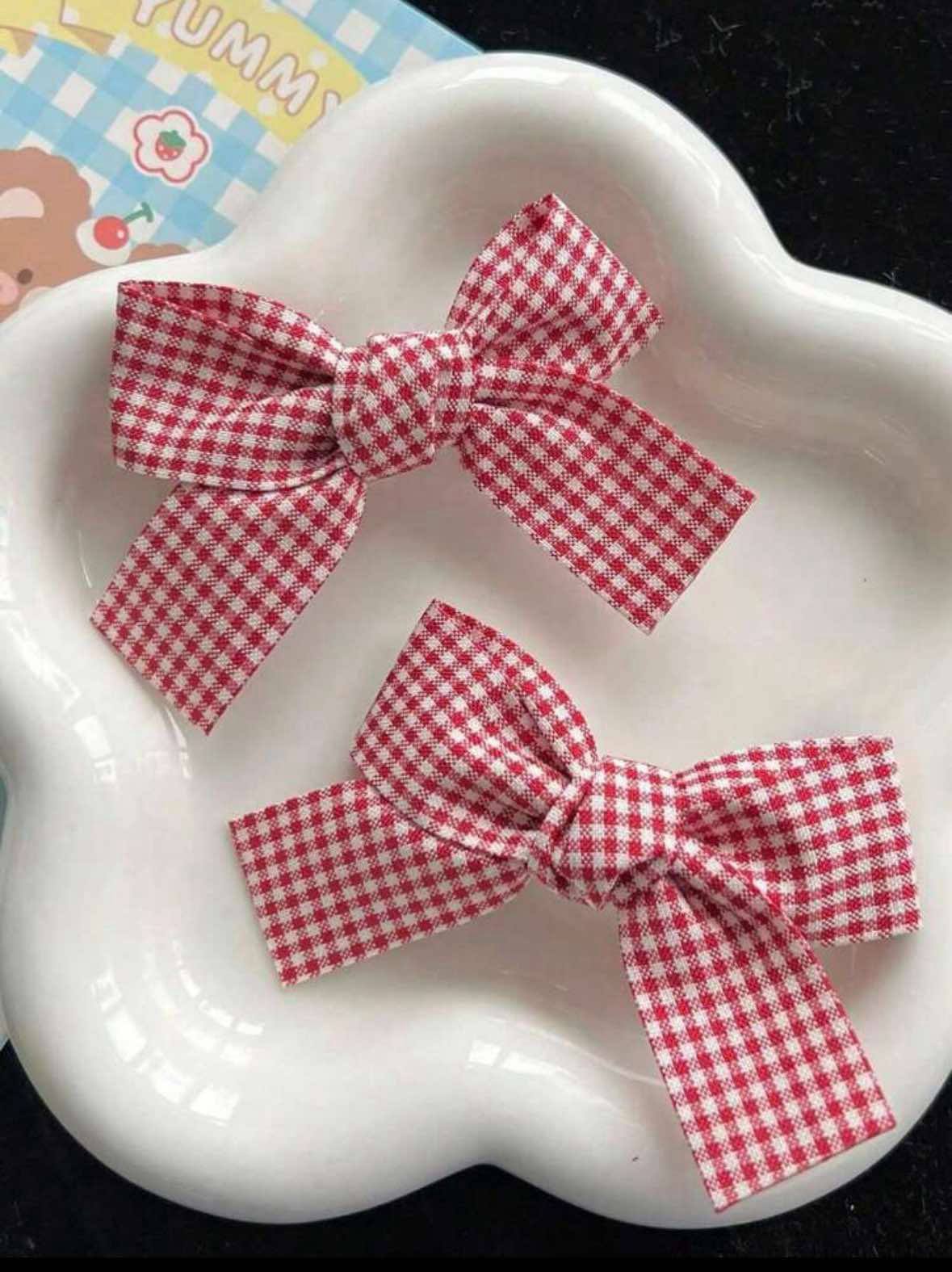 2 Piece Gingham Bows Clips