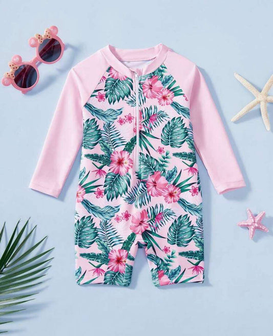 Floral Tropical Print One Piece Swimsuit