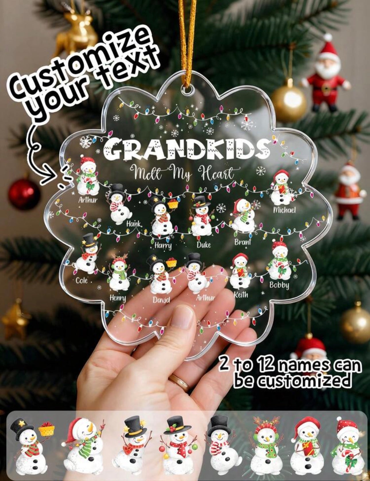 Personalised "Grandkids Melt My Heart" Acrylic Snowflake Christmas Ornament