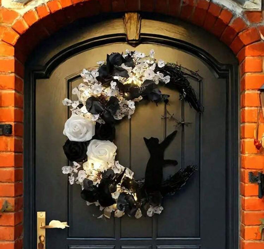 Cat Moon Halloween Wreath