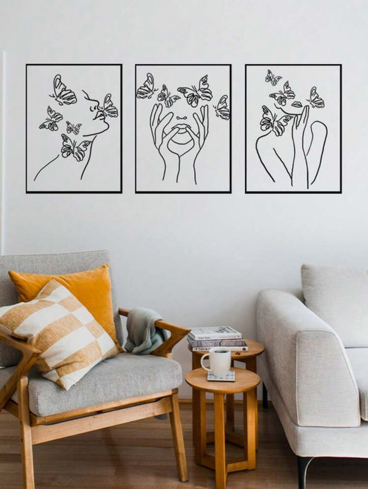Ethereal Butterfly Line Art (Set of 3) Wall Stickers