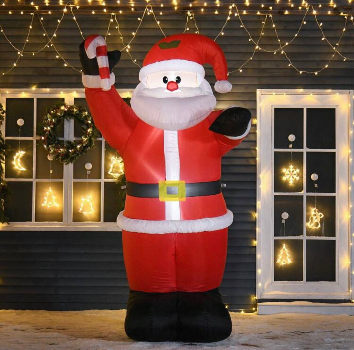 Giant Inflatable Waving Santa Claus with Candy Cane