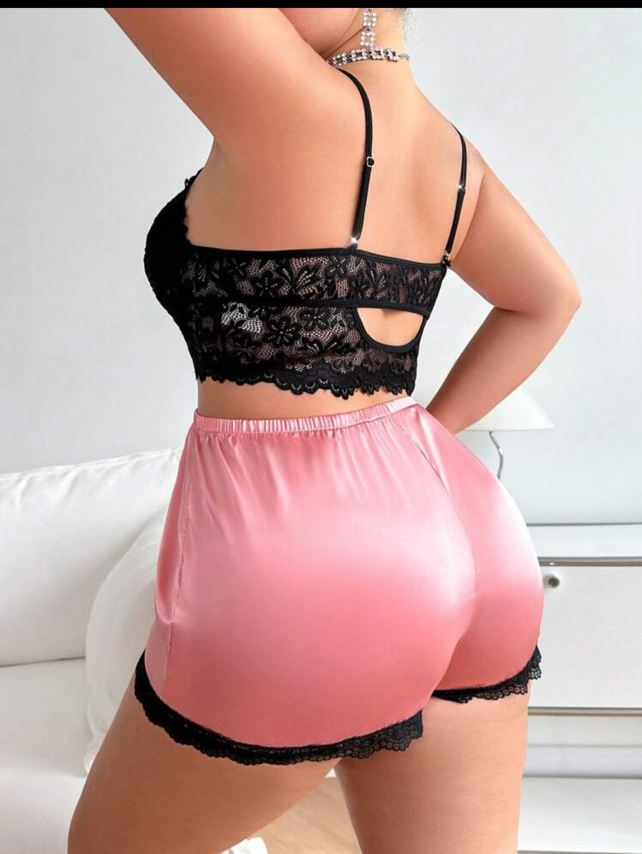 Elegance in Bloom Lace Bralette and Satin Short Set