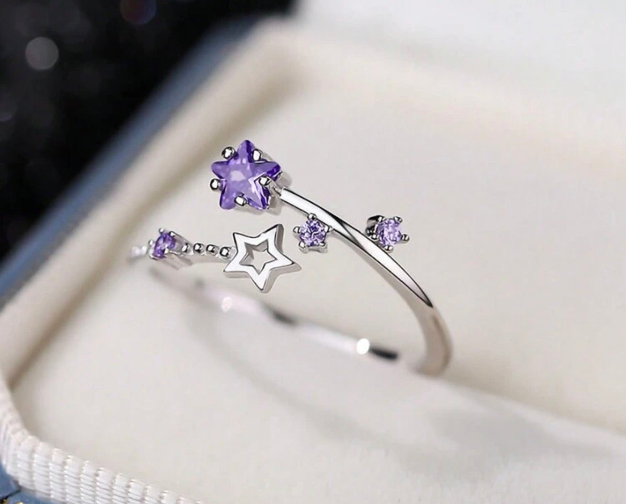 925 Sterling Silver Purple Star Ring