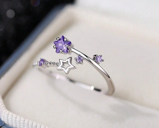 925 Sterling Silver Purple Star Ring