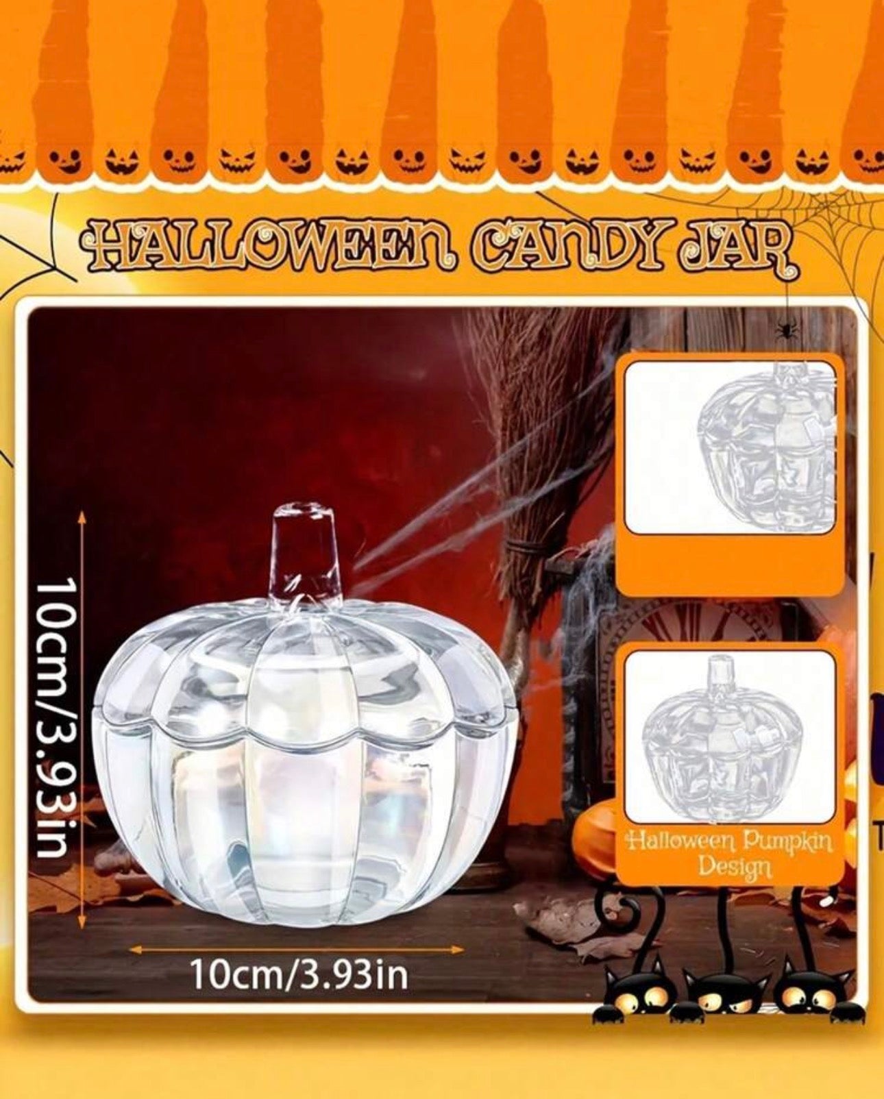 Clear Glass Pumpkin Candy Dish with Lid