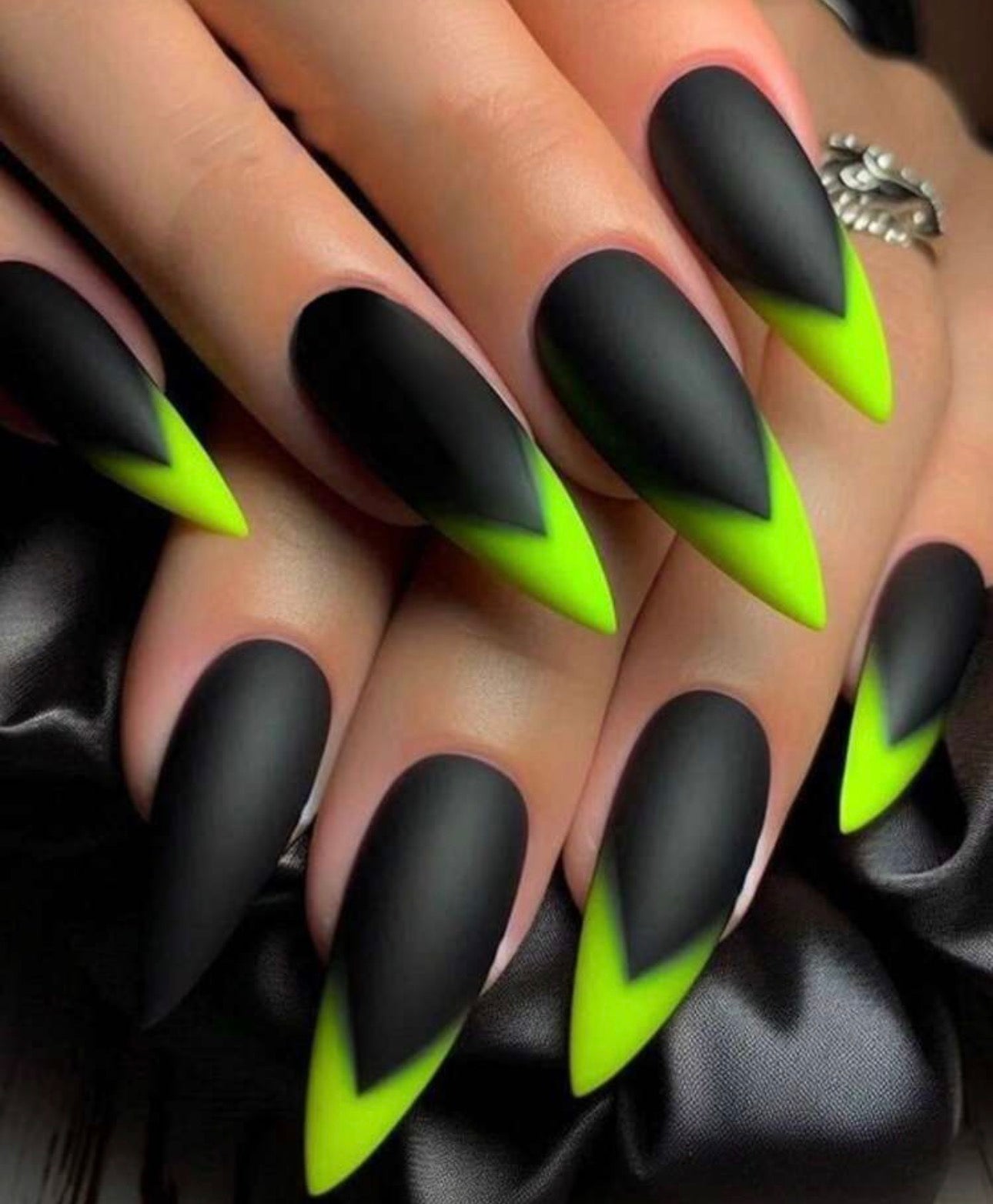 Black and Green Tip Long Nails