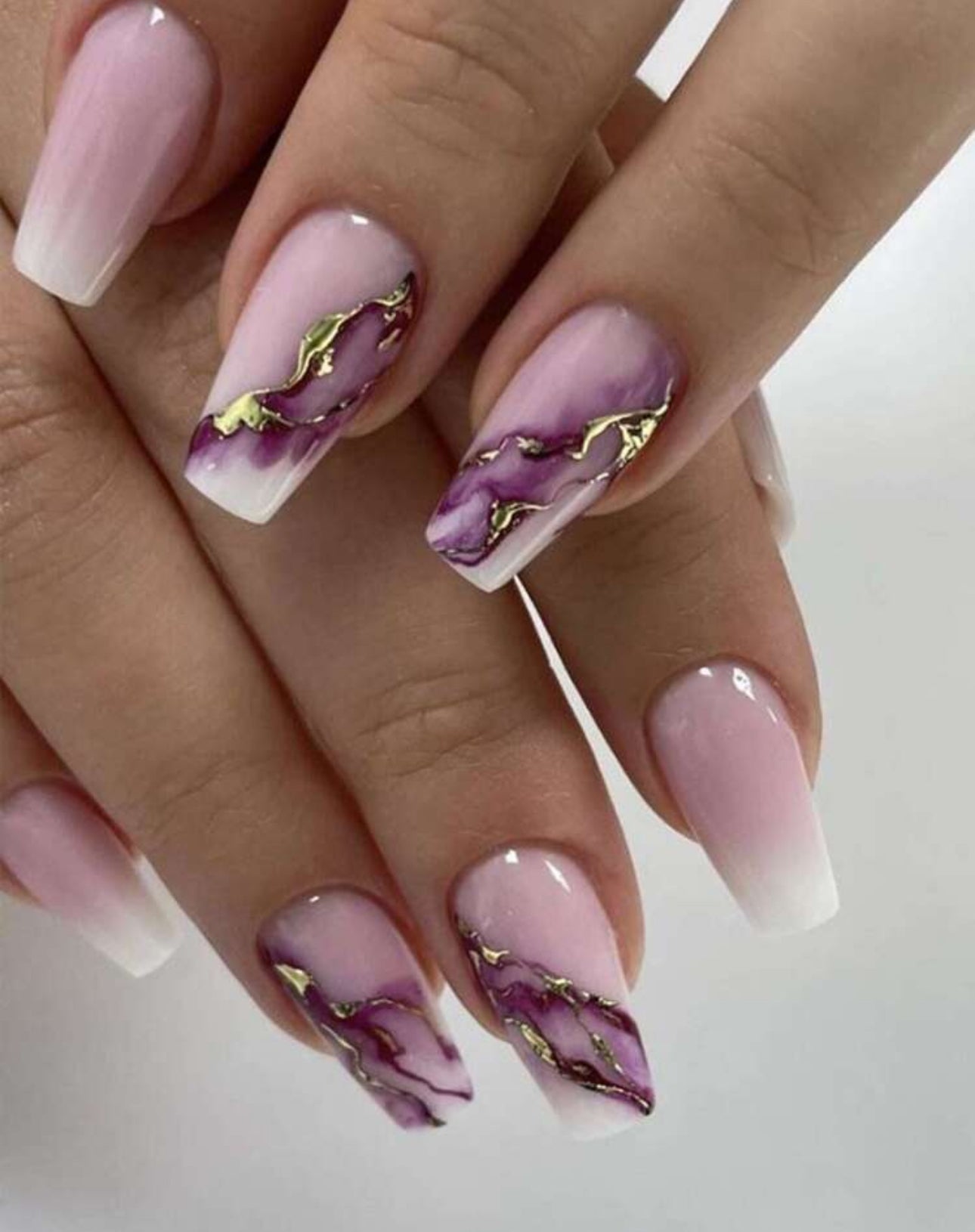 Ombré Marble Nails with Gold Accents