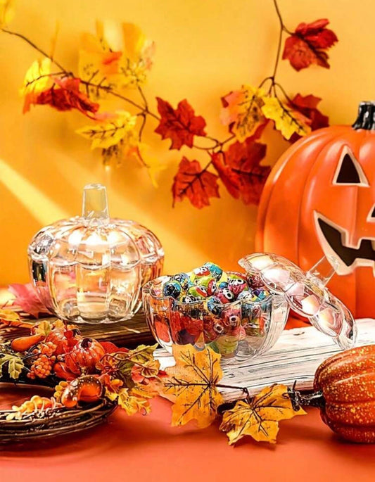 Clear Glass Pumpkin Candy Dish with Lid