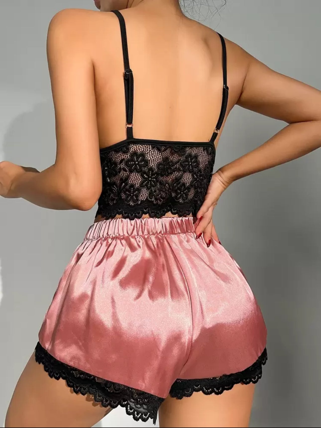 Elegance in Bloom Lace Bralette and Satin Short Set