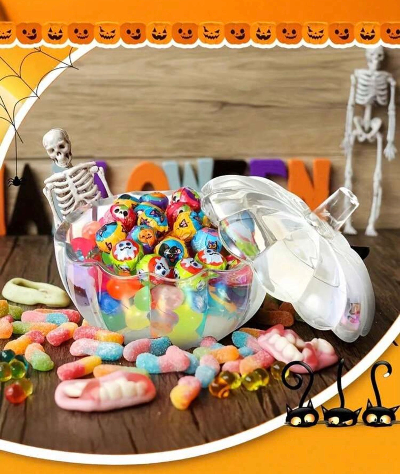 Clear Glass Pumpkin Candy Dish with Lid