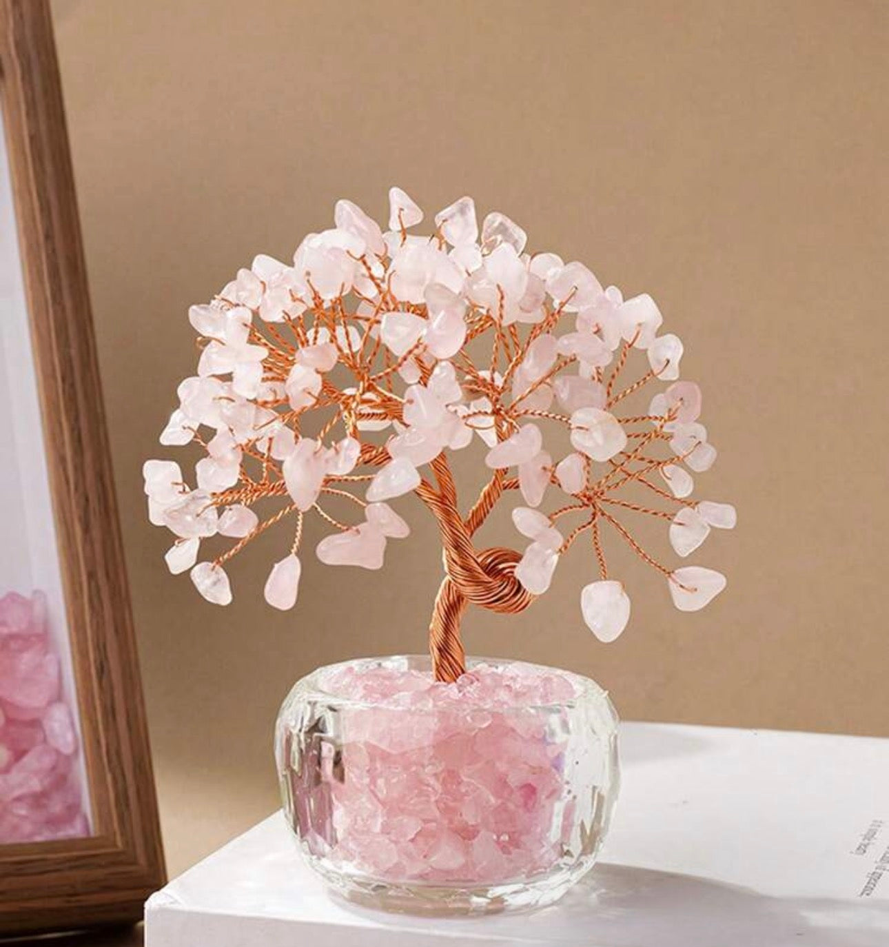 Natural Rose Quartz Crystal Tree of Life