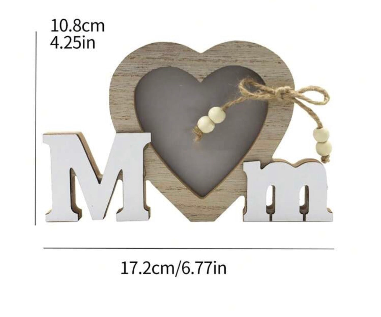 Rustic Wooden "MOM" Heart Photo Frame with Floral Accents