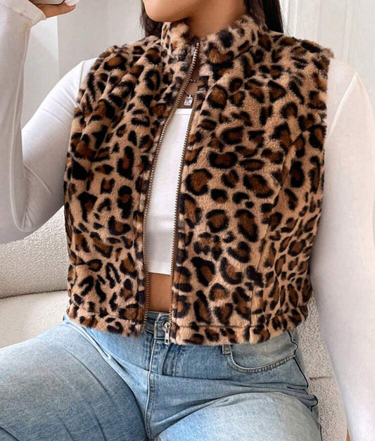 Curve Leopard Print Waist Coat