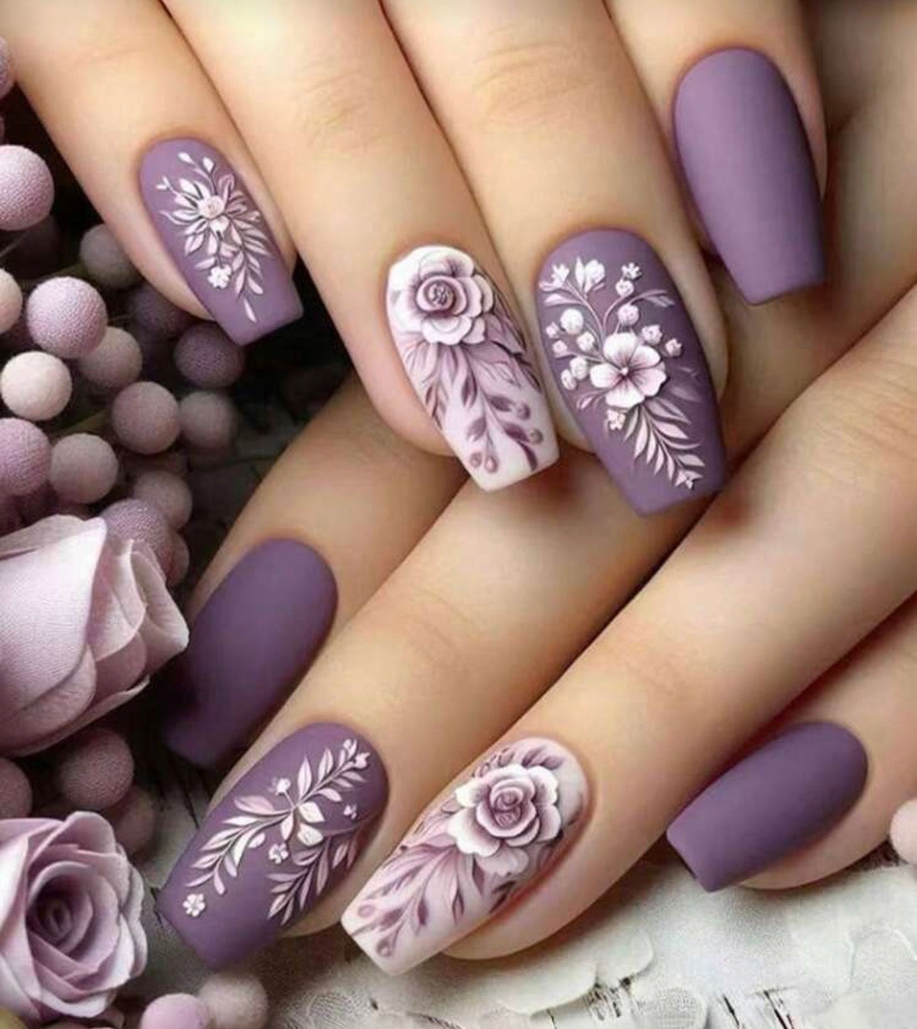 Purple Floral Nails