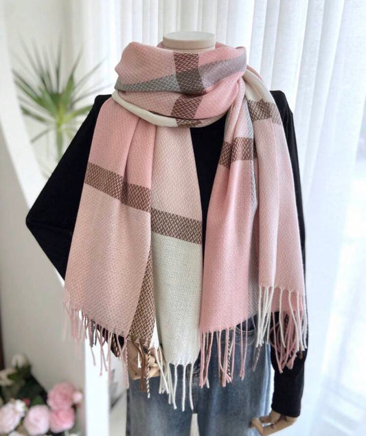 Soft Pastel Pink Plaid Winter Wrap Scarf