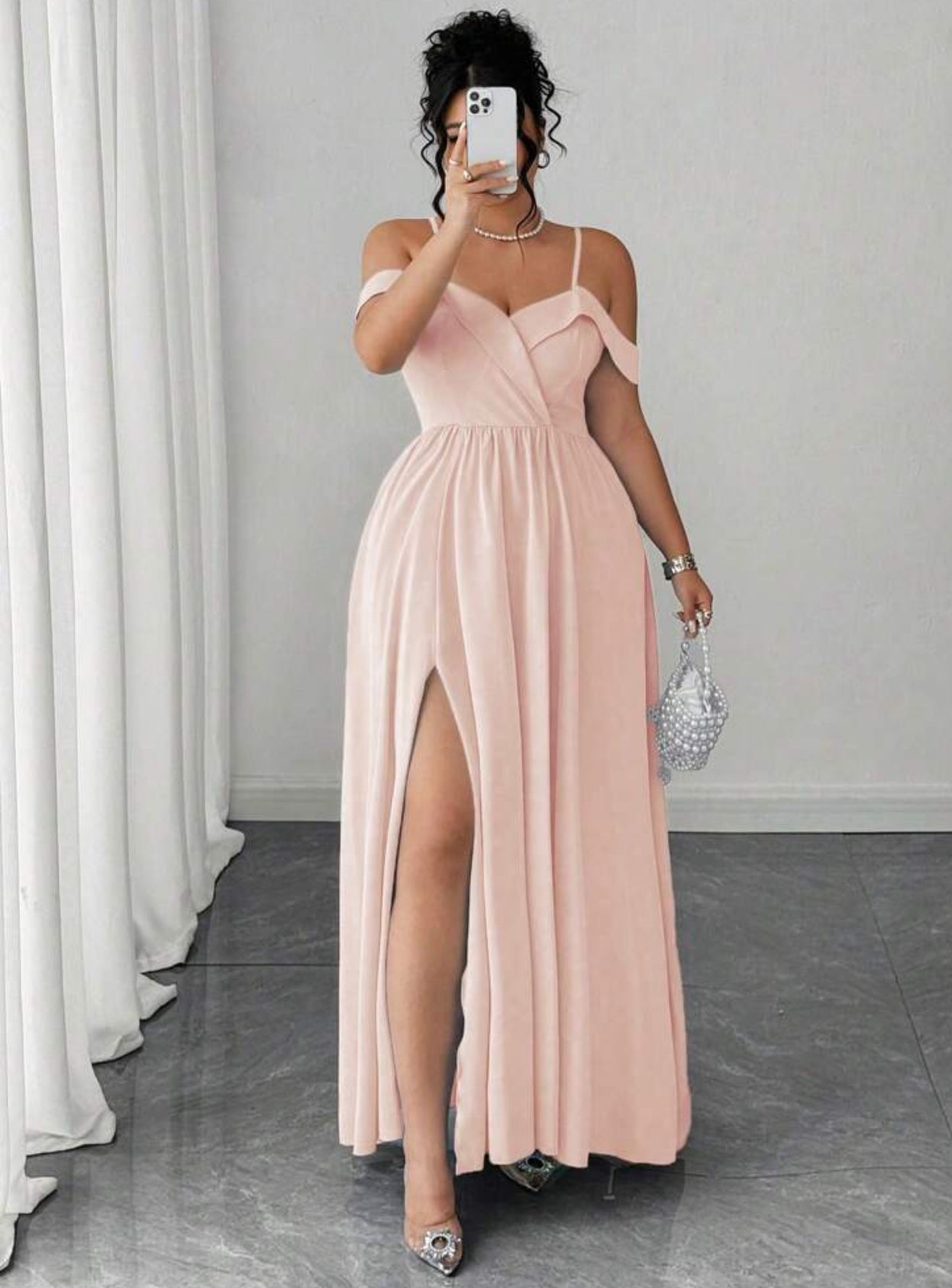 Curve Sleeveless Off The Shoulder Split Dress