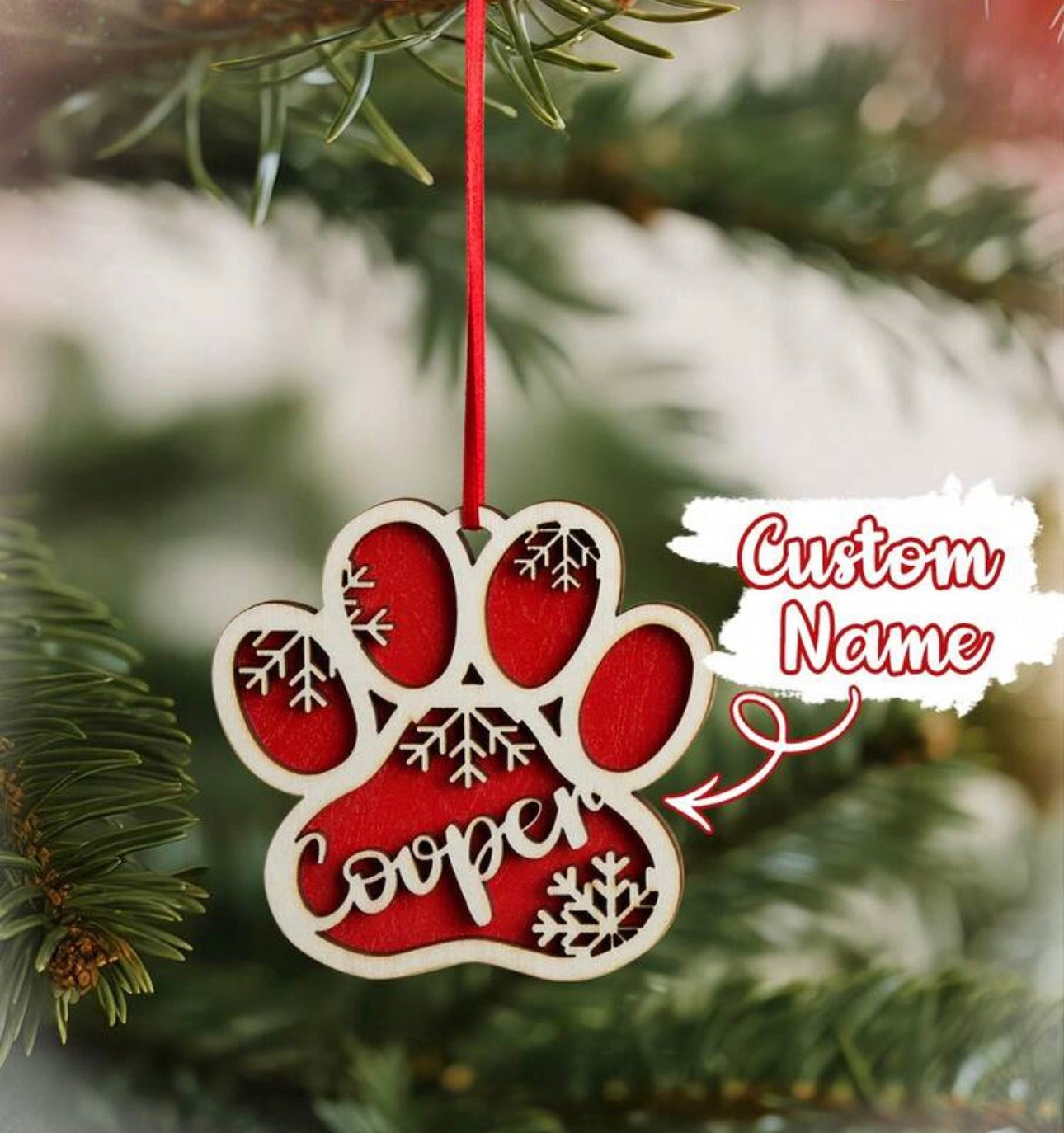 Personalized Wooden Dog Paw Christmas Ornament