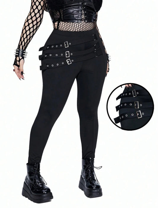 Curve Buckled Goth Leggings