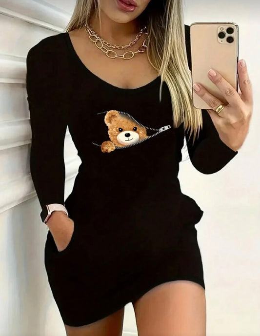 Bear Print Casual Dress