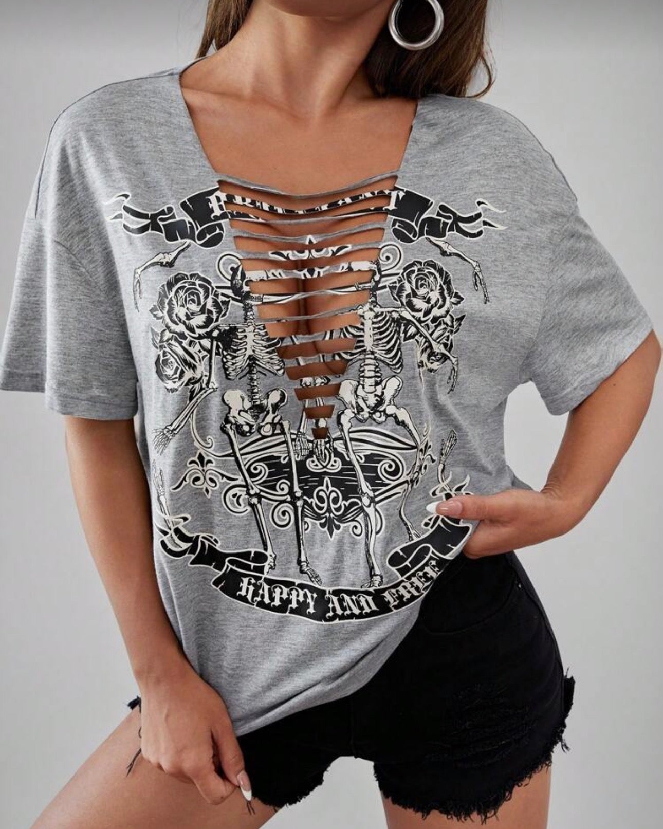 Skeleton Soul Distressed Cut-Out Graphic Tee