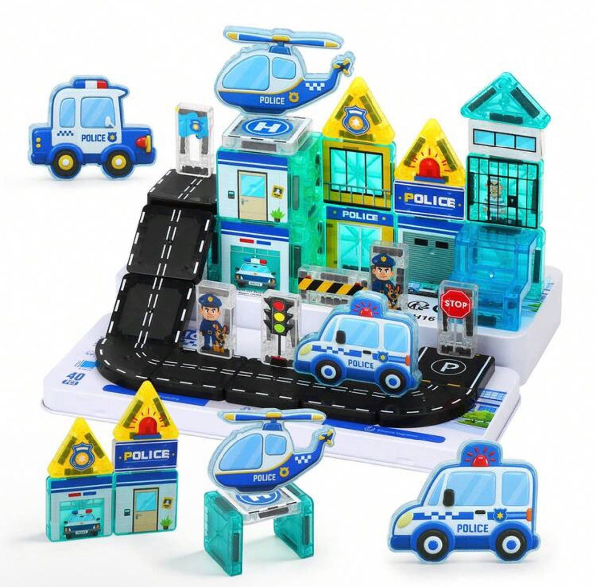Magnetic Police Station Building Blocks Set