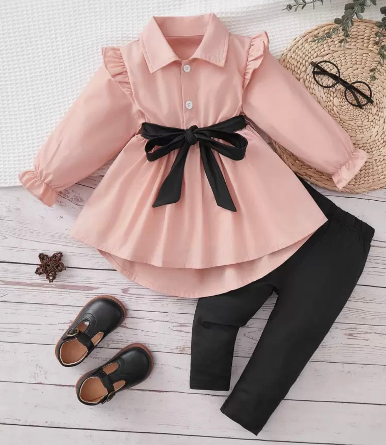 Girls Long Sleeved Bow Two Piece Set