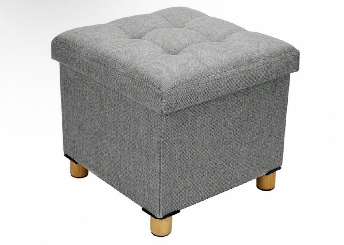 Tufted Storage Ottoman Footstool with Wooden Legs