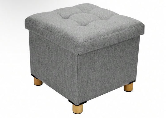 Tufted Storage Ottoman Footstool with Wooden Legs