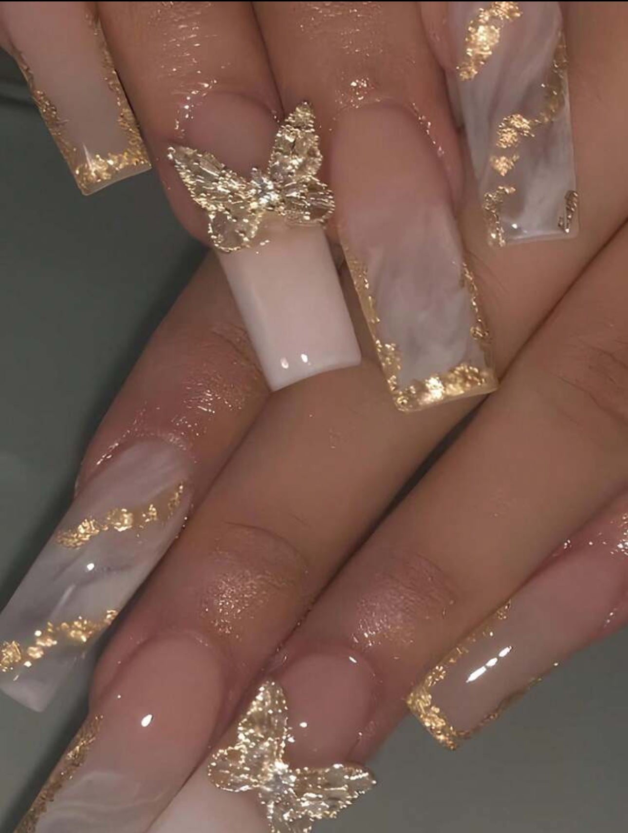 Champagne Butterfly Nails
