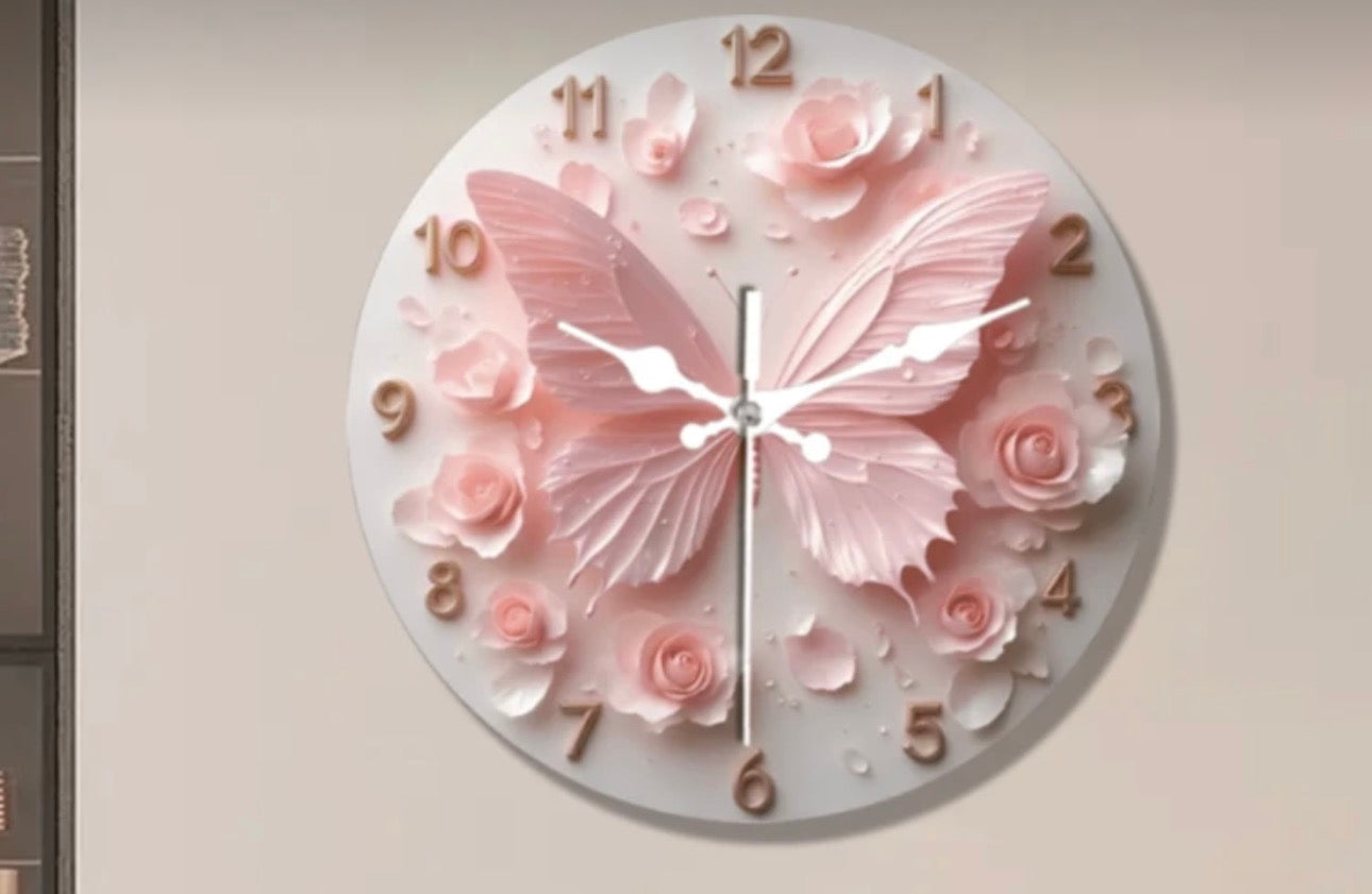 Blushing Butterfly & Rose 3D Sculptural Wall Clock