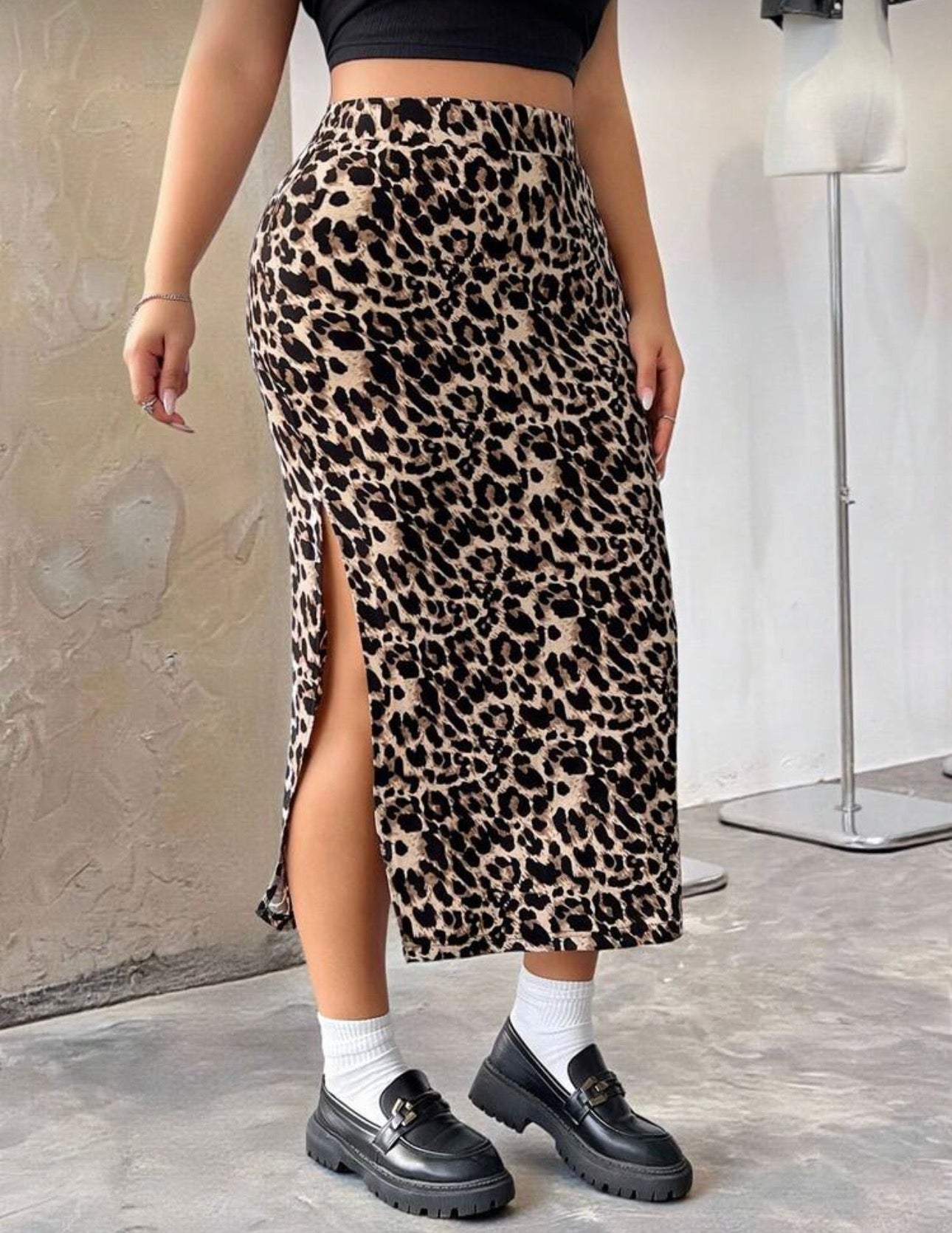 Leopard Print Slit Skirt