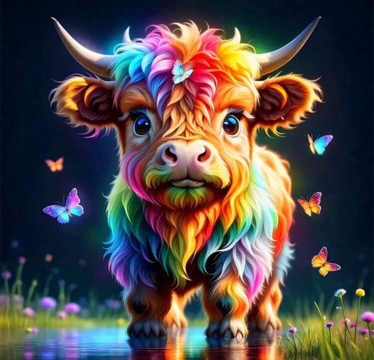 "Rainbow Highland Calf & Butterflies"