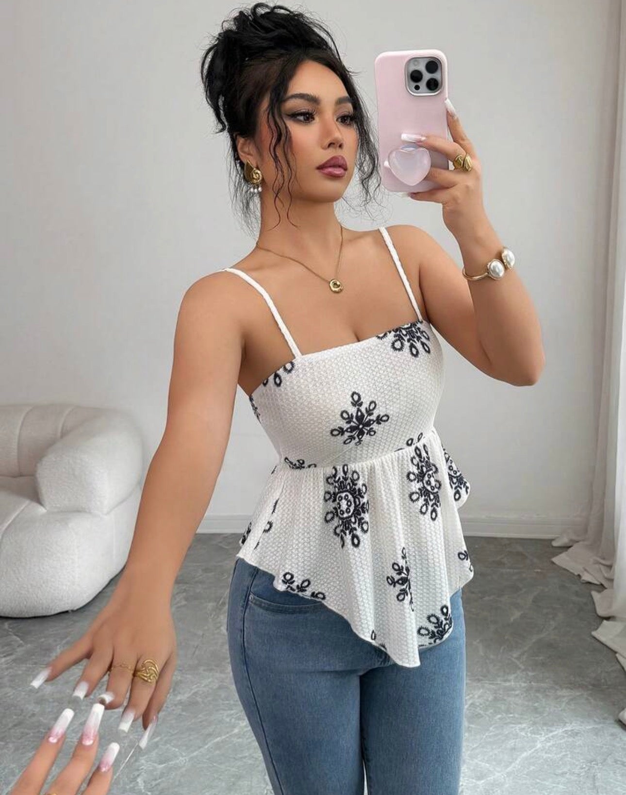 Embroidered Asymmetrical Peplum Camisole