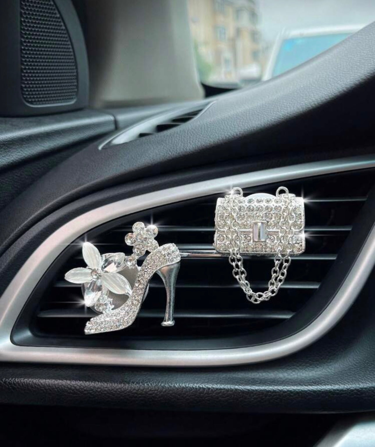 2 Piece Heel And Bag Rhinestone Car Decor
