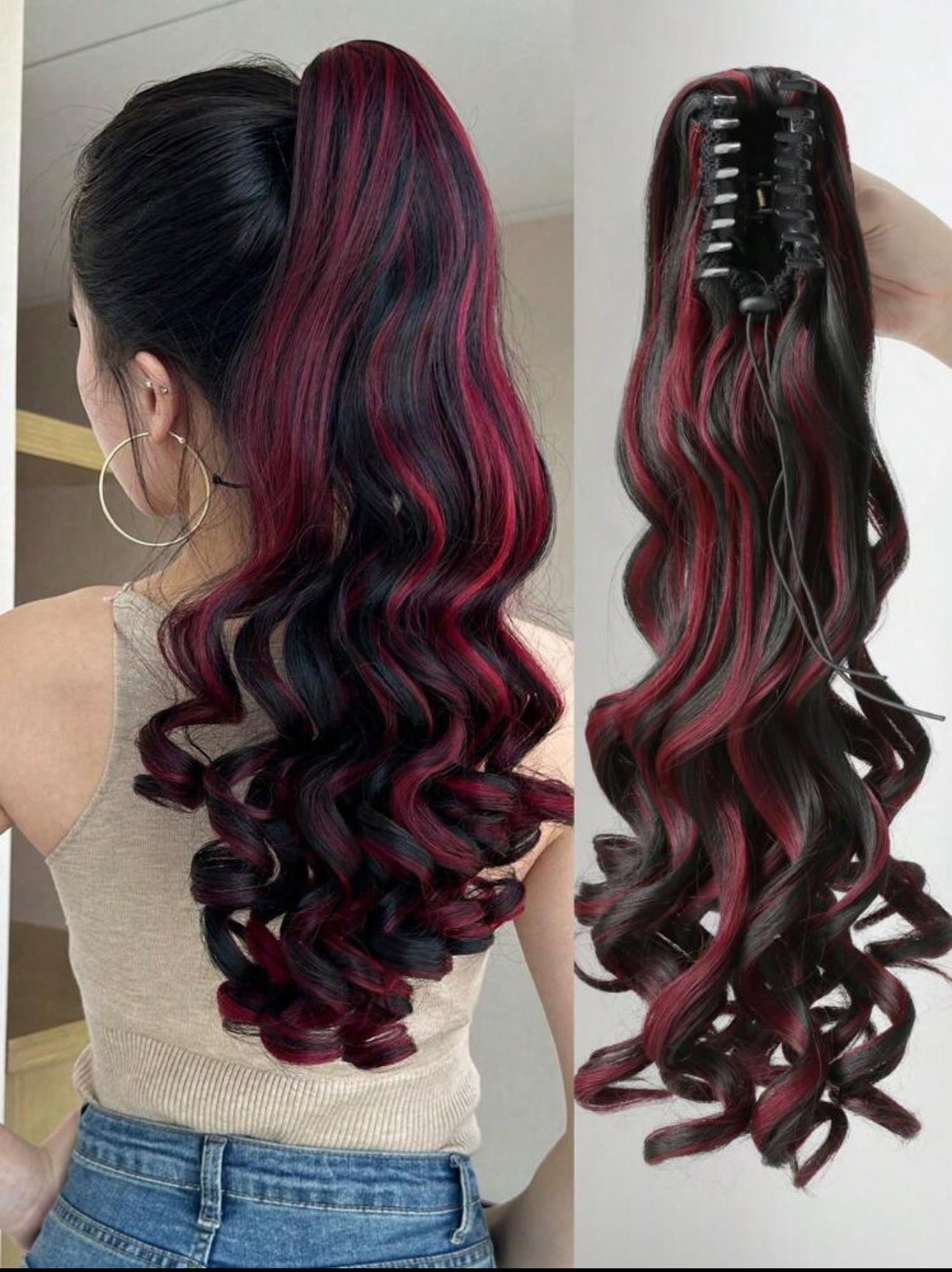 Fiery Red And Black Claw Clip In Hair Piece