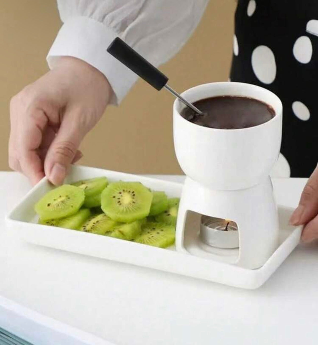 Ceramic Chocolate Fondue and Tray Set