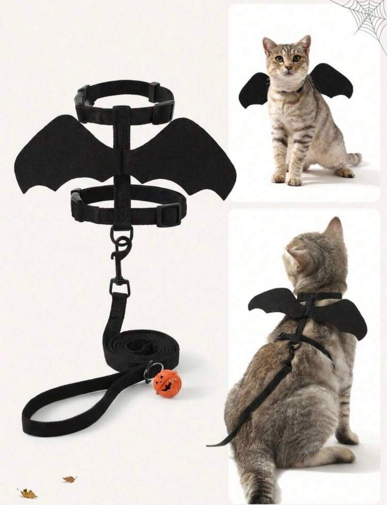Halloween Bat Wings Cat Harness and Leash Set with Pumpkin Bell