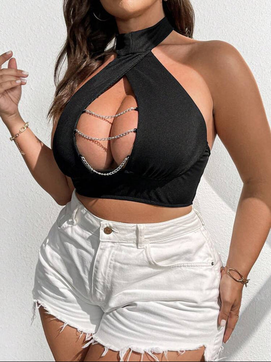 Curve Black Halter Crop Top