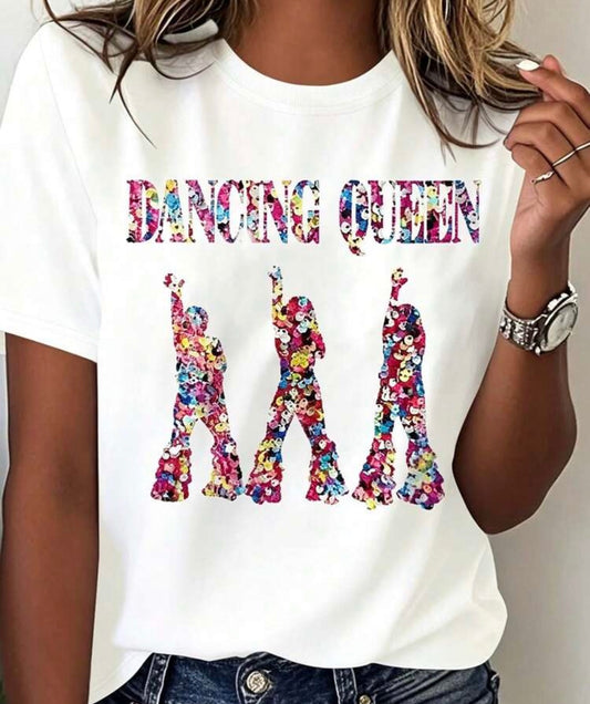 "Dancing Queen" Colorful Sequin Silhouette Graphic T-Shirt