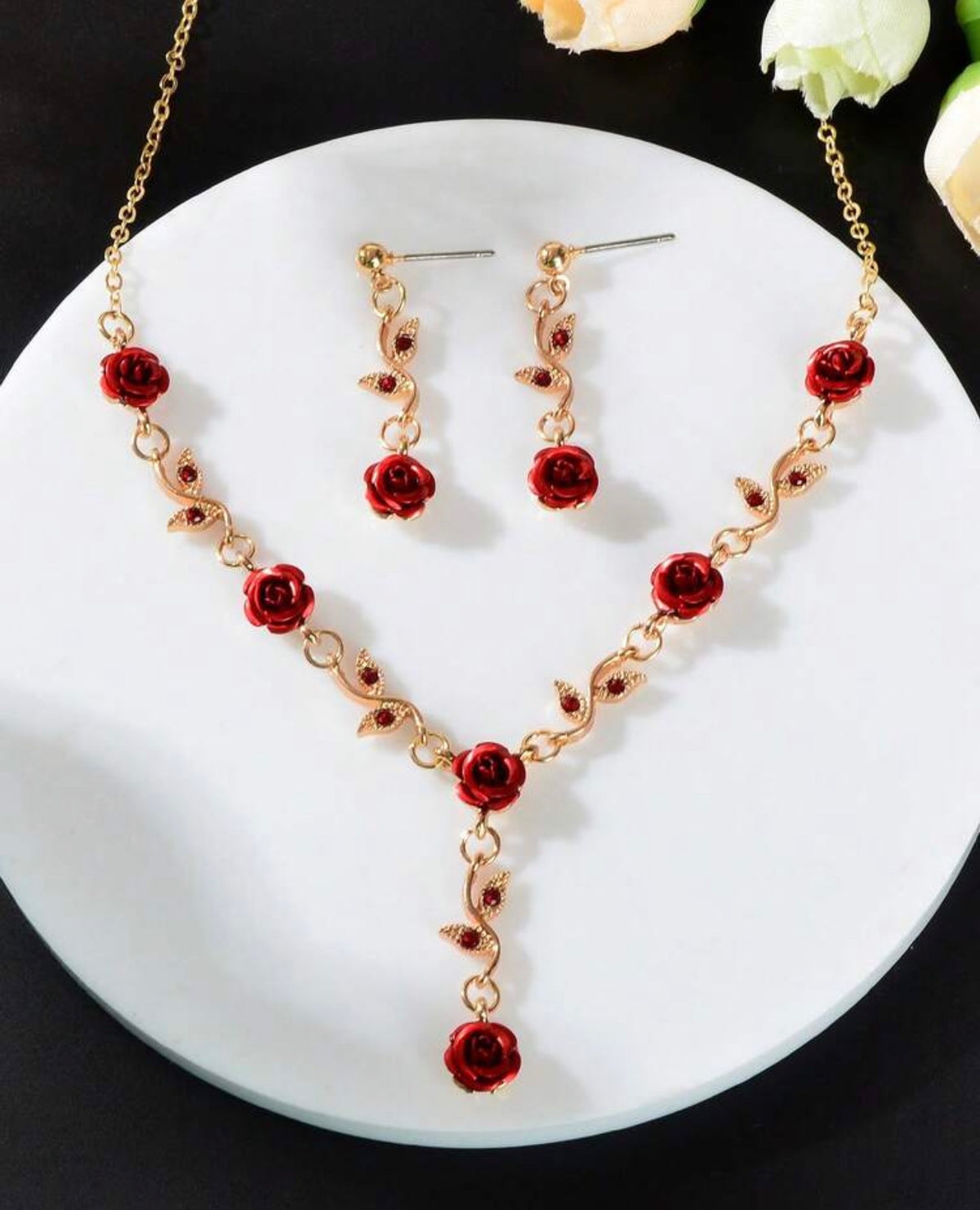 Red Rose Gold‑Tone Jewellery Set