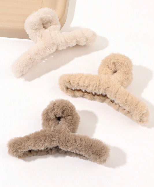 Plush Faux Fur Hair Claw Clips Set
